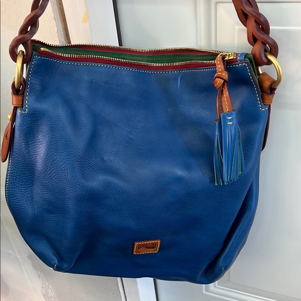 Dooney & Bourke Blue and Brown Leather Shoulder Bag with Tassel